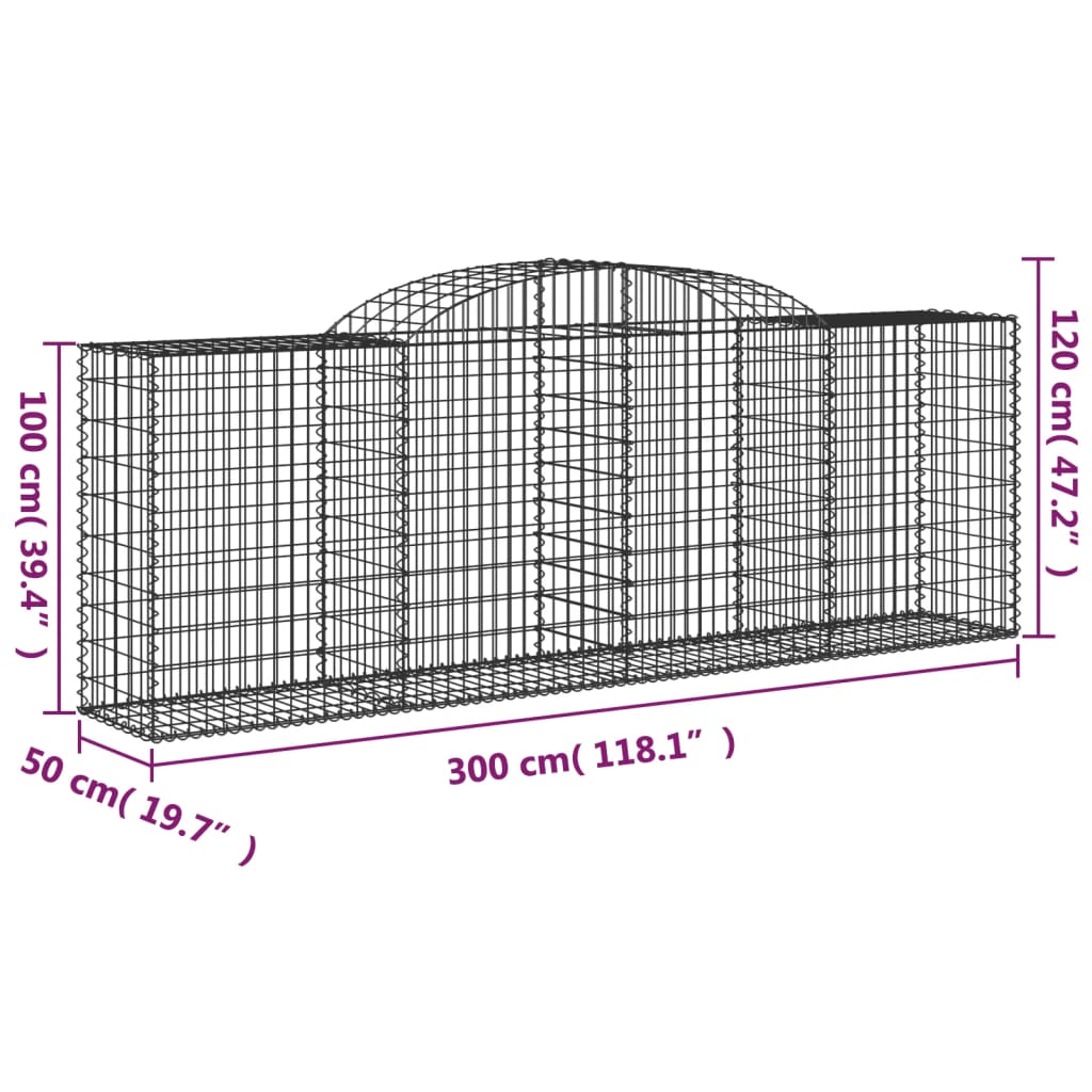 vidaXL Kosze gabionowe, 5 szt, 300x50x100/120 cm, galwanizowane żelazo