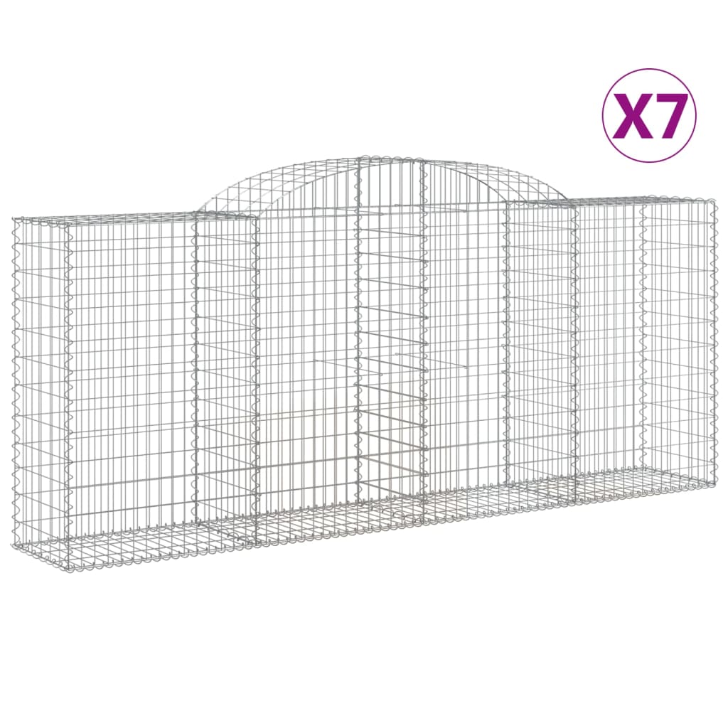 vidaXL Kosze gabionowe, 7 szt, 300x50x120/140 cm, galwanizowane żelazo