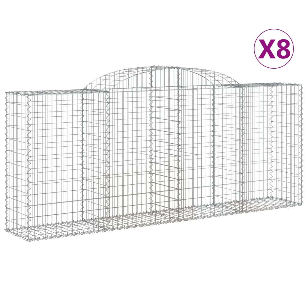 vidaXL Kosze gabionowe, 8 szt, 300x50x120/140 cm, galwanizowane żelazo