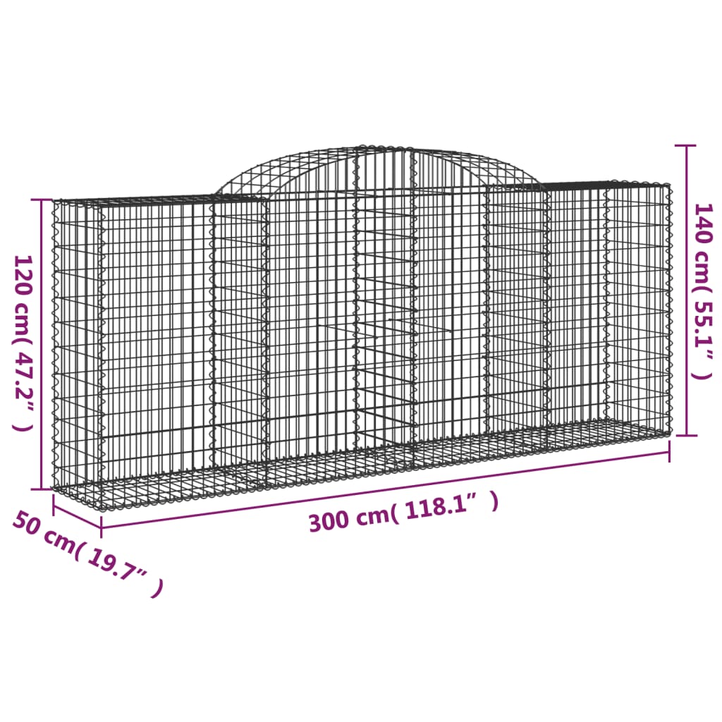 vidaXL Kosze gabionowe, 12 szt, 300x50x120/140cm, galwanizowane żelazo