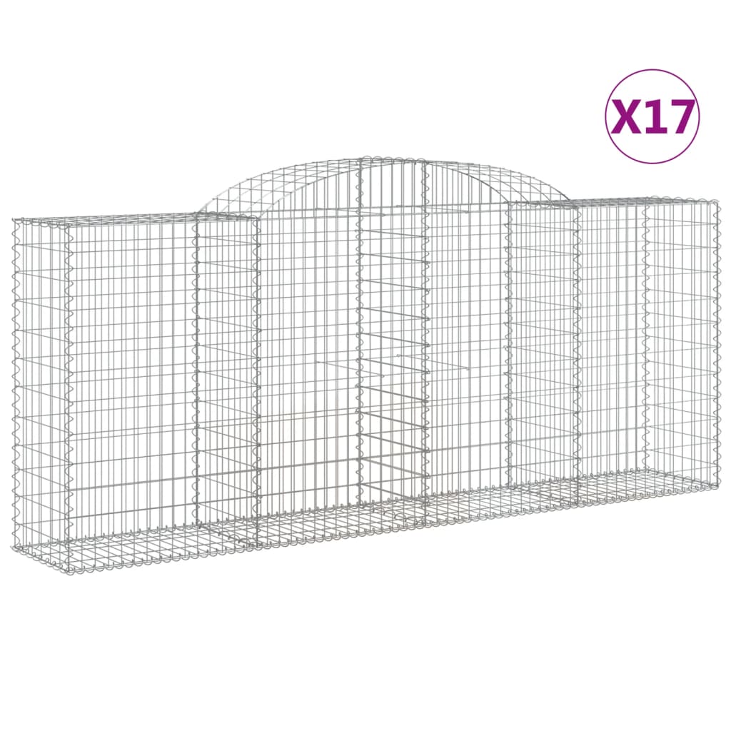 vidaXL Kosze gabionowe, 17 szt, 300x50x120/140cm, galwanizowane żelazo