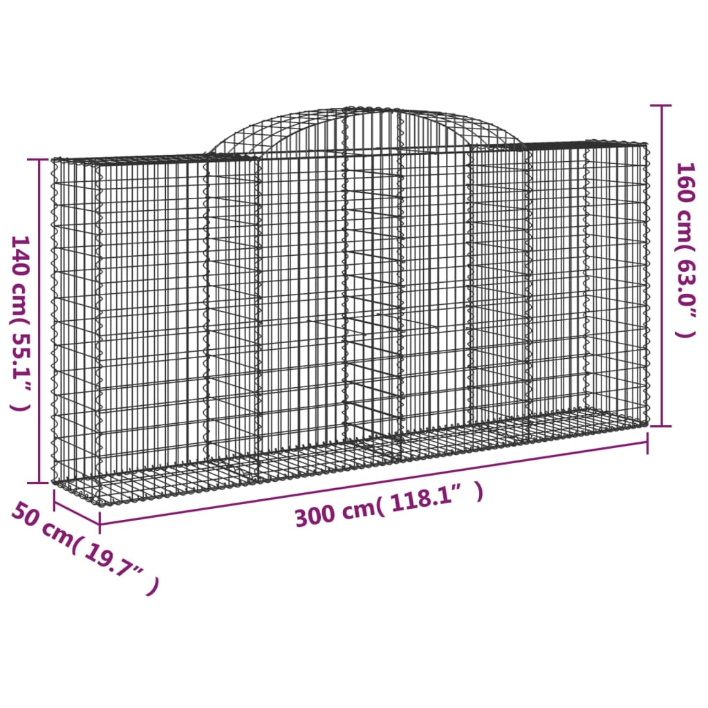 vidaXL Kosze gabionowe, 4 szt, 300x50x140/160 cm, galwanizowane żelazo