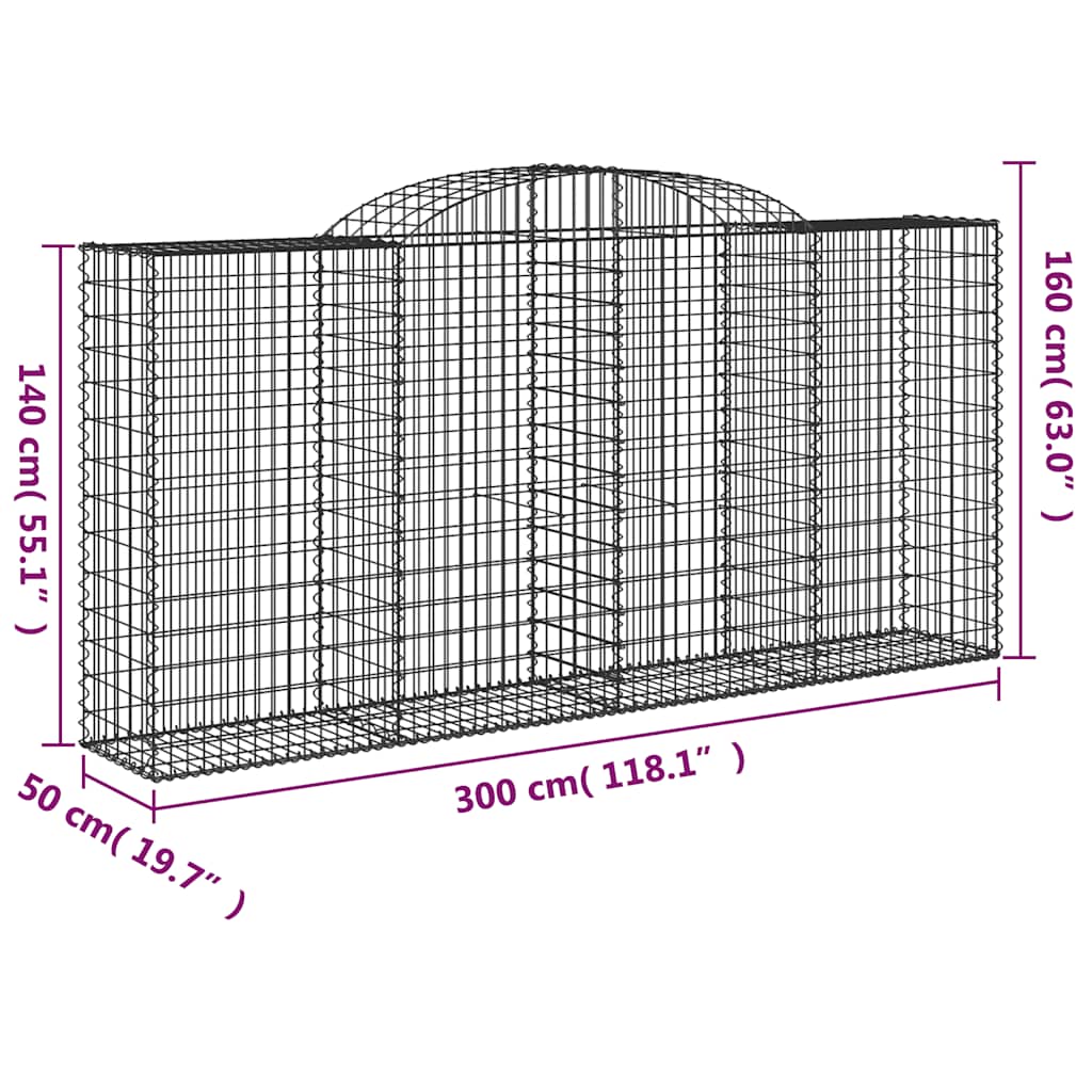 vidaXL Kosze gabionowe, 13 szt, 300x50x140/160cm, galwanizowane żelazo