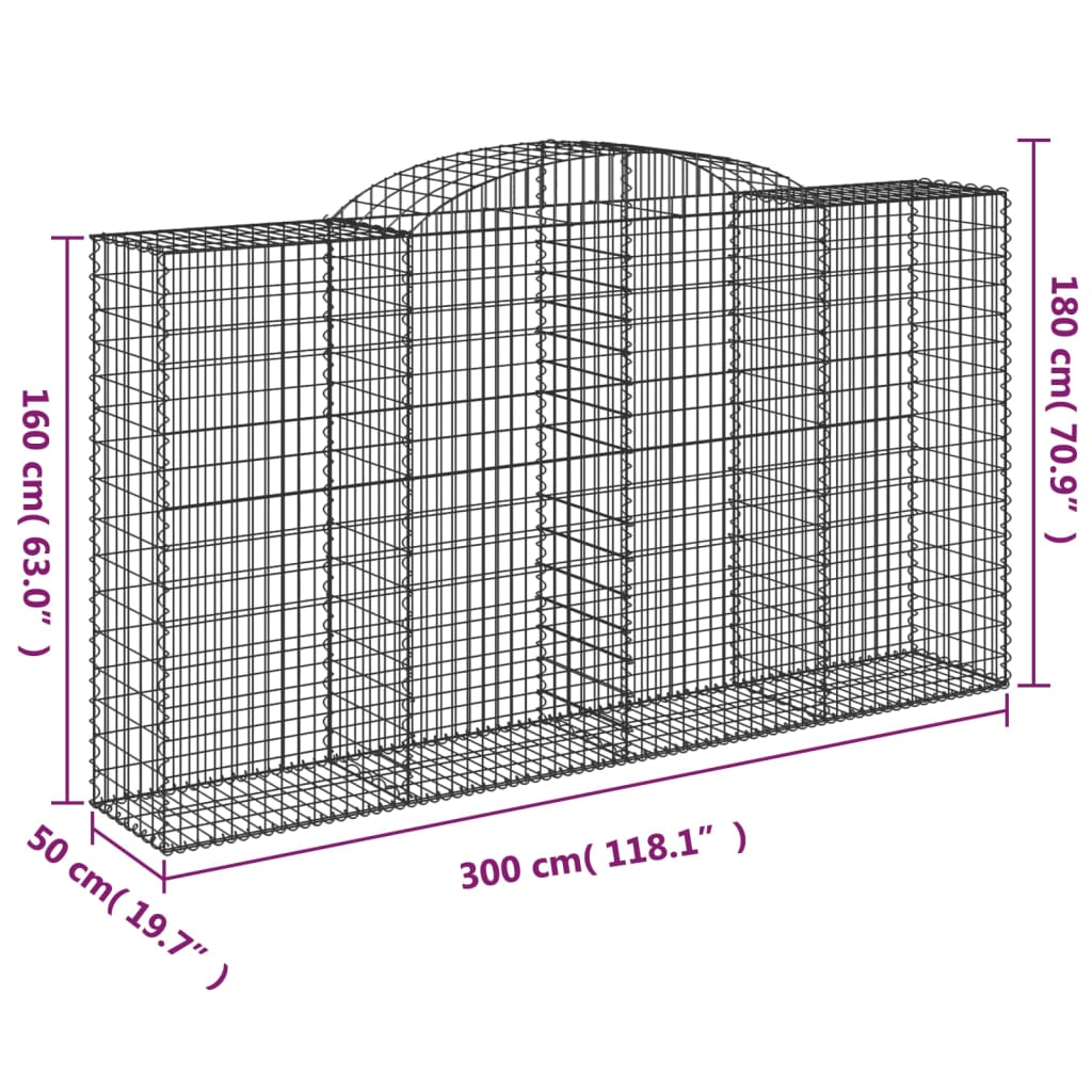 vidaXL Kosze gabionowe z łukiem, 2 szt., 300x50x160/180 cm, żelazo