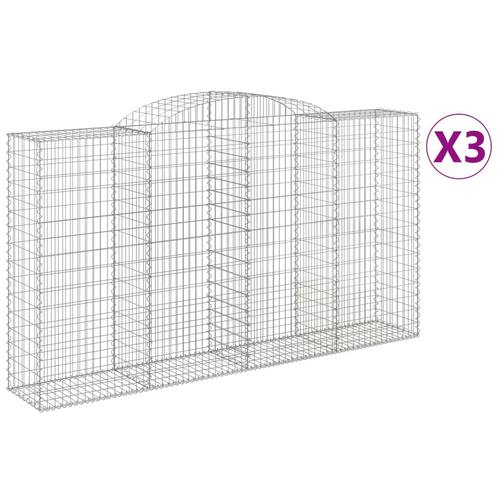 vidaXL Kosze gabionowe z łukiem, 3 szt., 300x50x160/180 cm, żelazo
