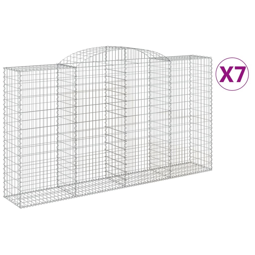 vidaXL Kosze gabionowe, 7 szt, 300x50x160/180 cm, galwanizowane żelazo