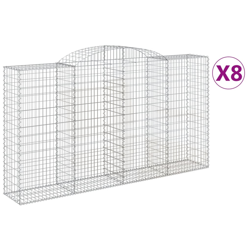 vidaXL Kosze gabionowe, 8 szt, 300x50x160/180 cm, galwanizowane żelazo