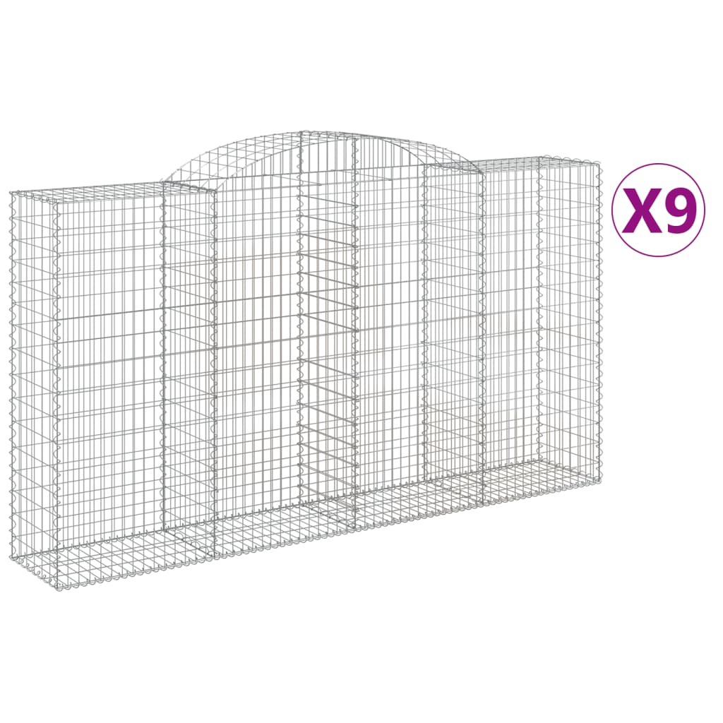 vidaXL Kosze gabionowe, 9 szt, 300x50x160/180 cm, galwanizowane żelazo