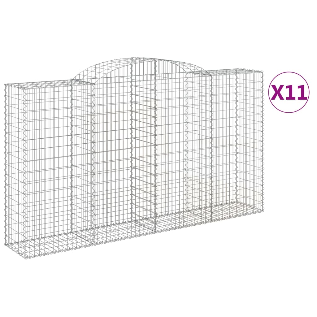 vidaXL Kosze gabionowe, 11 szt, 300x50x160/180cm, galwanizowane żelazo