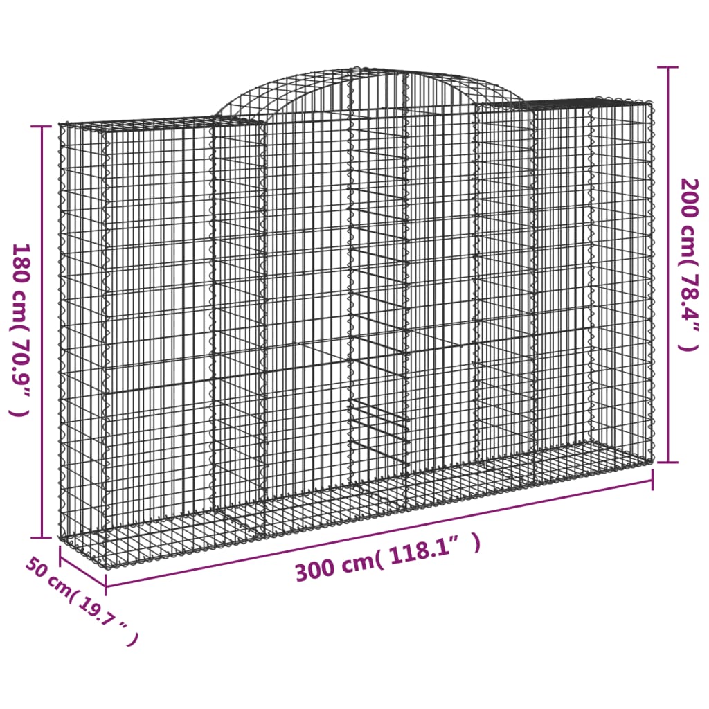 vidaXL Kosze gabionowe, 6 szt, 300x50x180/200 cm, galwanizowane żelazo