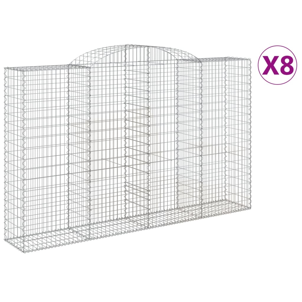 vidaXL Kosze gabionowe, 8 szt, 300x50x180/200 cm, galwanizowane żelazo