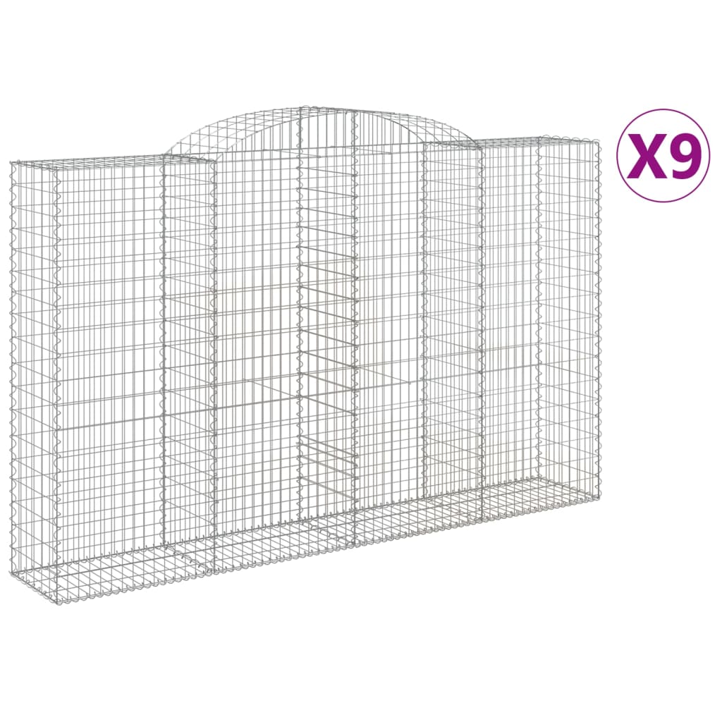 vidaXL Kosze gabionowe, 9 szt, 300x50x180/200 cm, galwanizowane żelazo