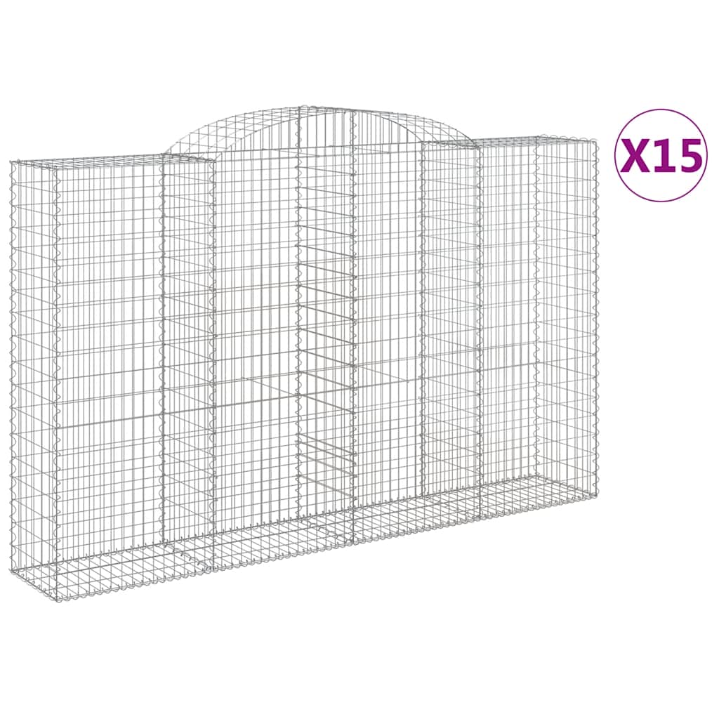 vidaXL Kosze gabionowe, 15 szt, 300x50x180/200cm, galwanizowane żelazo