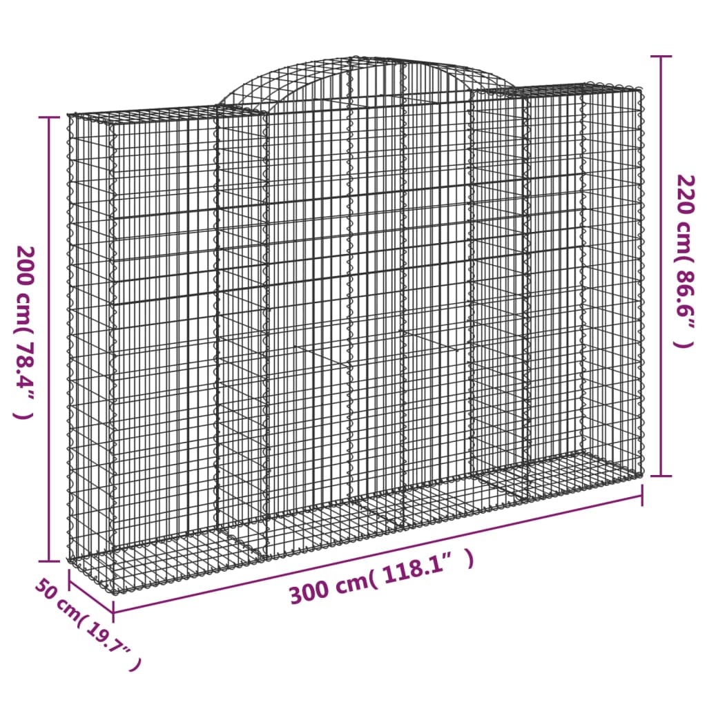 vidaXL Kosze gabionowe, 2 szt, 300x50x200/220 cm, galwanizowane żelazo