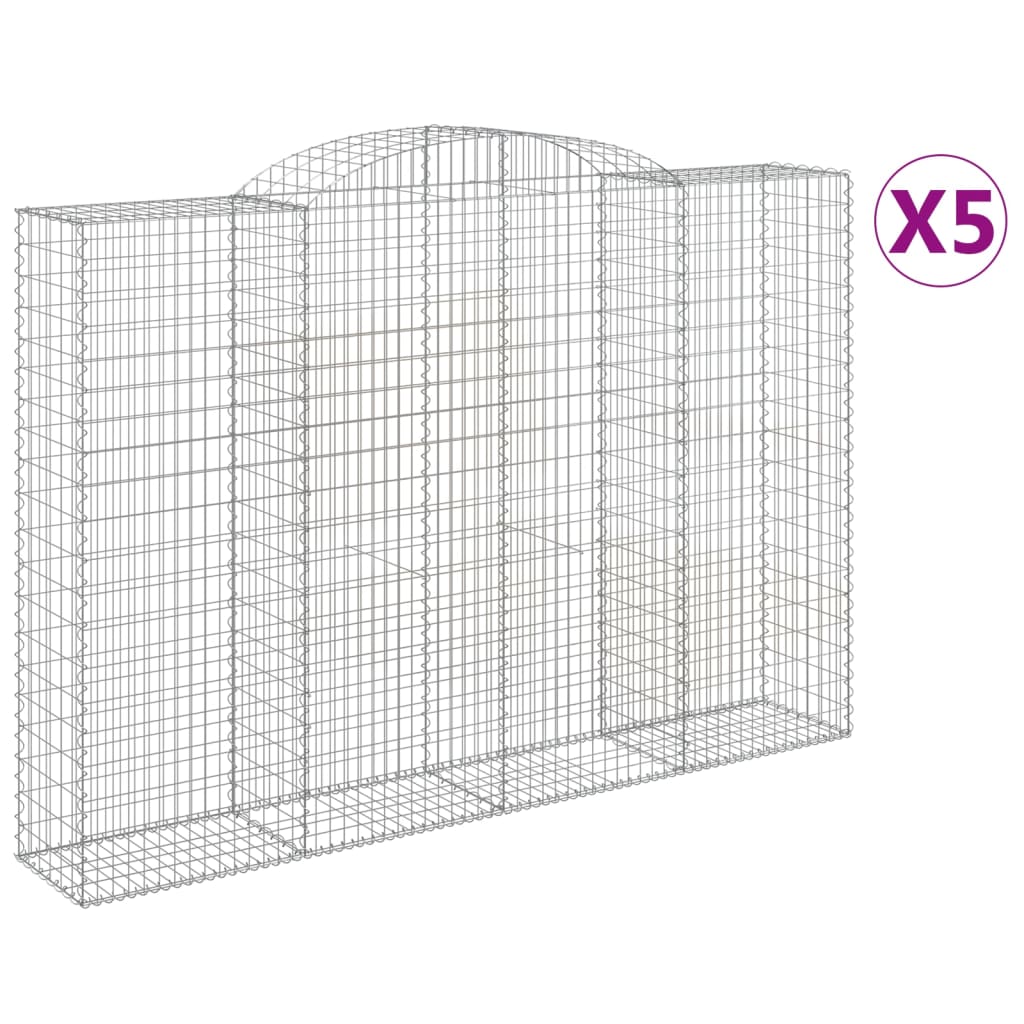 vidaXL Kosze gabionowe, 5 szt, 300x50x200/220 cm, galwanizowane żelazo