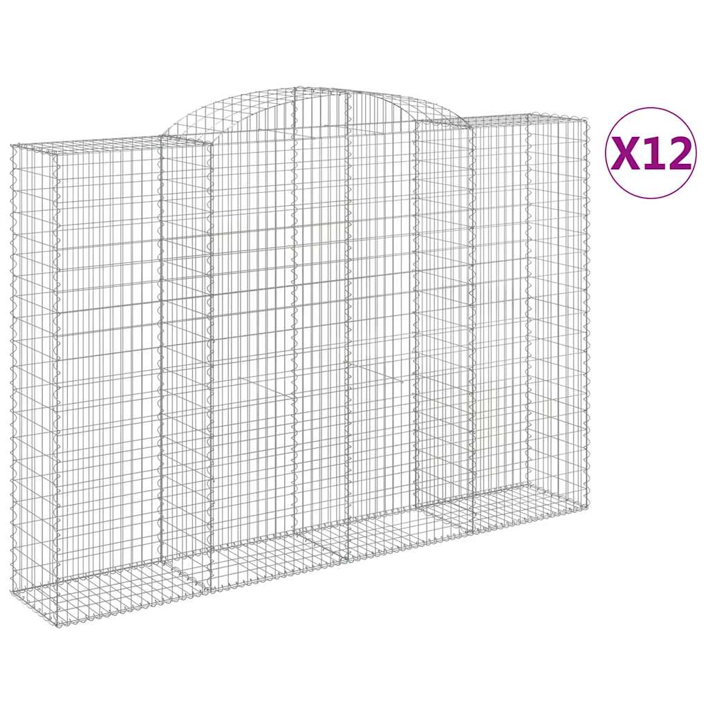 vidaXL Kosze gabionowe, 12 szt, 300x50x200/220cm, galwanizowane żelazo