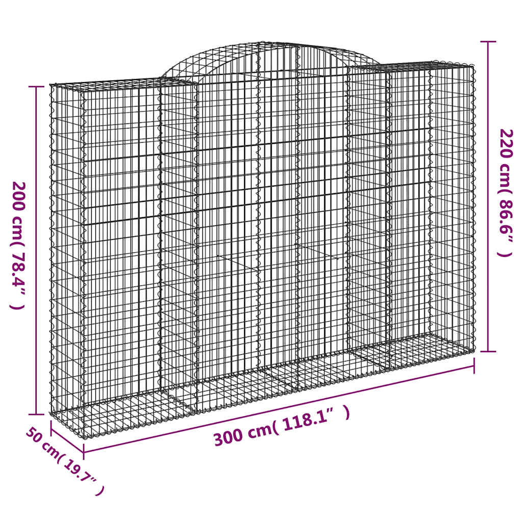 vidaXL Kosze gabionowe, 12 szt, 300x50x200/220cm, galwanizowane żelazo