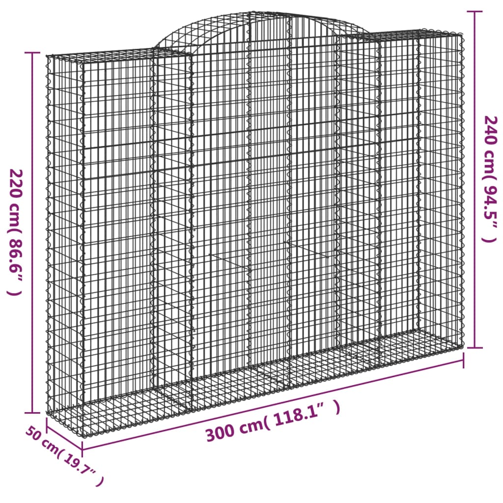 vidaXL Kosze gabionowe, 5 szt, 300x50x220/240 cm, galwanizowane żelazo