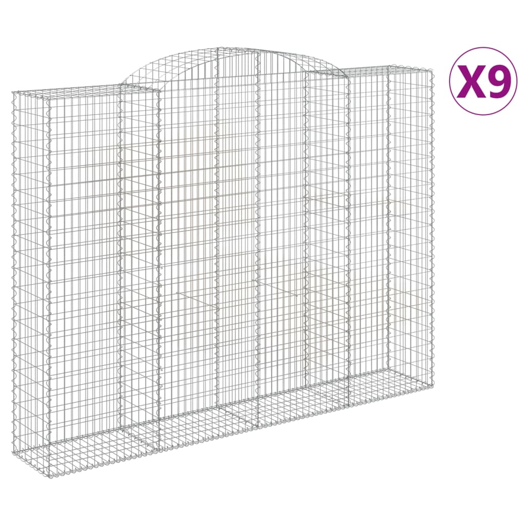 vidaXL Kosze gabionowe, 9 szt, 300x50x220/240 cm, galwanizowane żelaz
