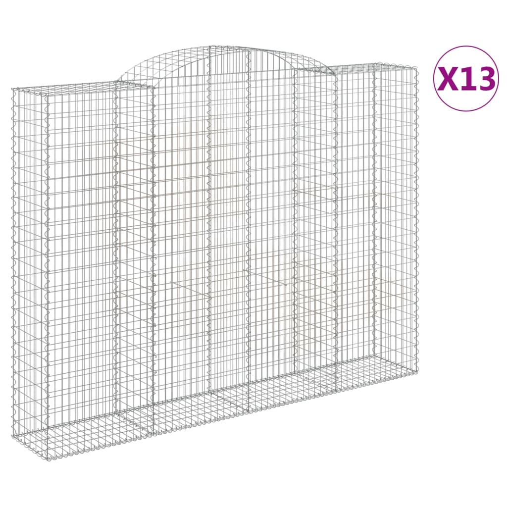 vidaXL Kosze gabionowe, 13 szt, 300x50x220/240cm, galwanizowane żelazo