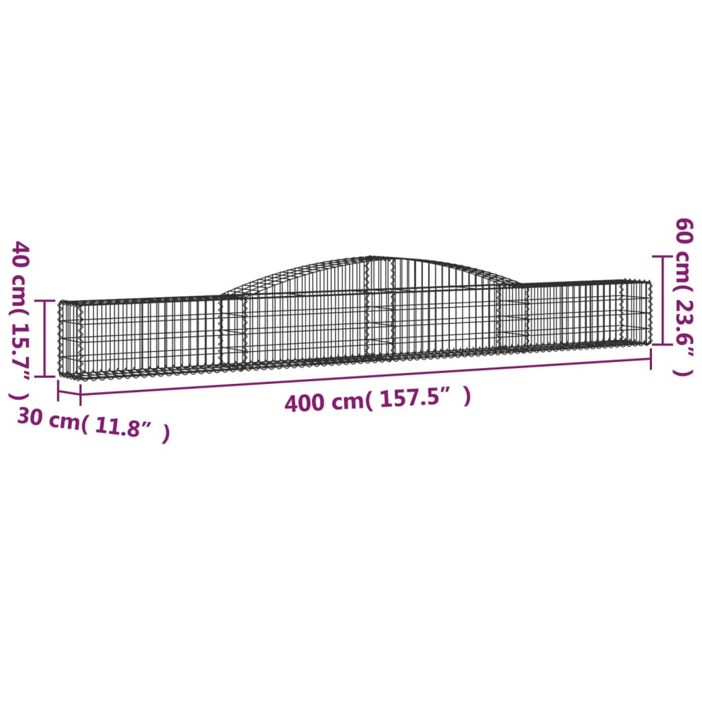 vidaXL Kosze gabionowe, 3 szt, 400x30x40/60 cm, galwanizowane żelazo