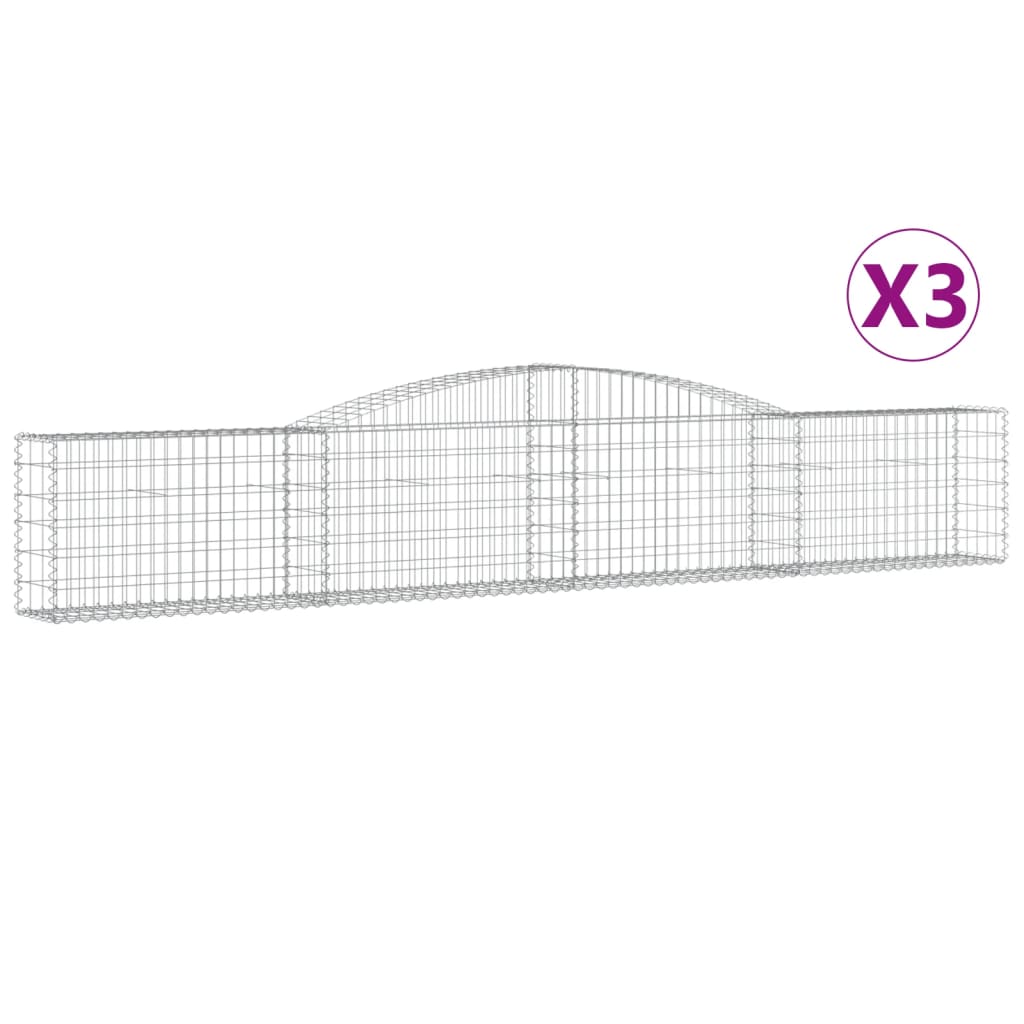 vidaXL Kosze gabionowe, 3 szt, 400x30x60/80 cm, galwanizowane żelazo