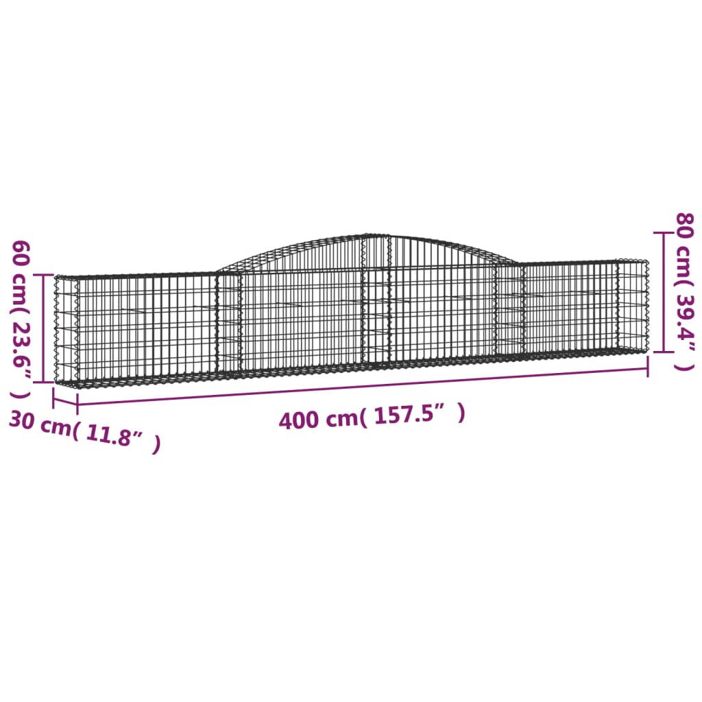 vidaXL Kosze gabionowe, 6 szt, 400x30x60/80 cm, galwanizowane żelazo