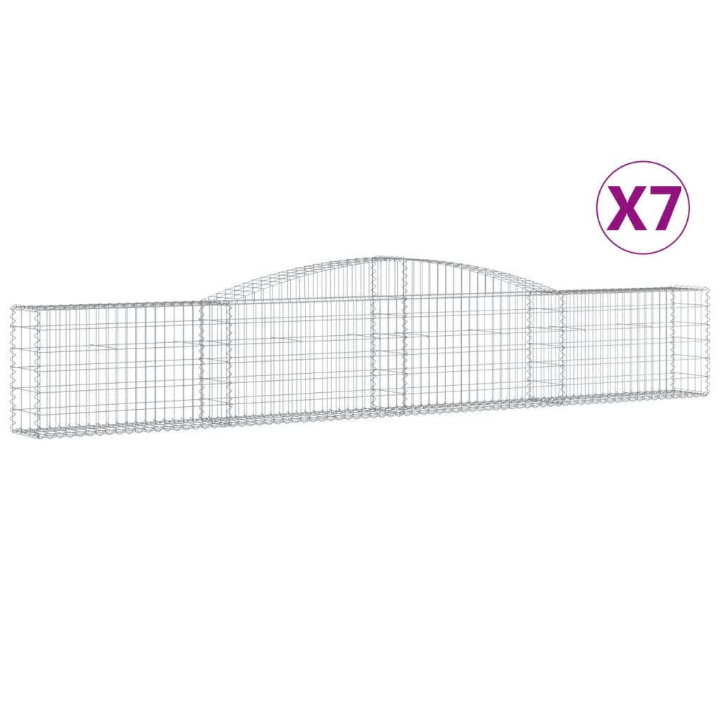 vidaXL Kosze gabionowe, 7 szt, 400x30x60/80 cm, galwanizowane żelazo