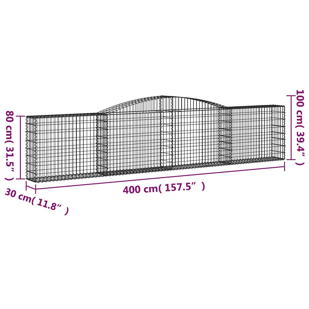 vidaXL Kosze gabionowe, 6 szt, 400x30x80/100 cm, galwanizowane żelazo