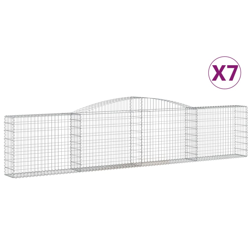 vidaXL Kosze gabionowe, 7 szt, 400x30x80/100 cm, galwanizowane żelazo