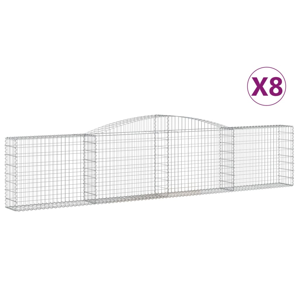 vidaXL Kosze gabionowe, 8 szt, 400x30x80/100 cm, galwanizowane żelazo