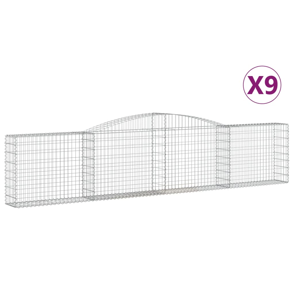 vidaXL Kosze gabionowe, 9 szt, 400x30x80/100 cm, galwanizowane żelazo