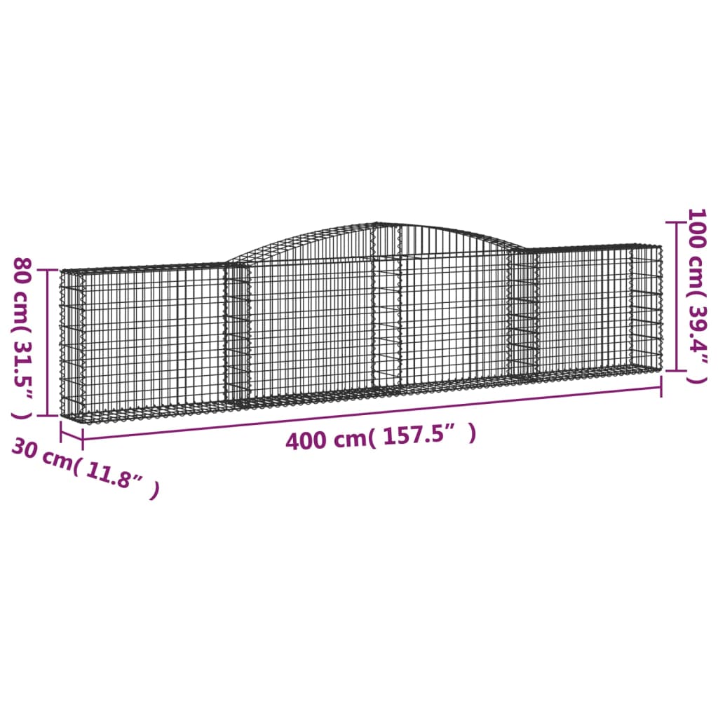 vidaXL Kosze gabionowe, 9 szt, 400x30x80/100 cm, galwanizowane żelazo