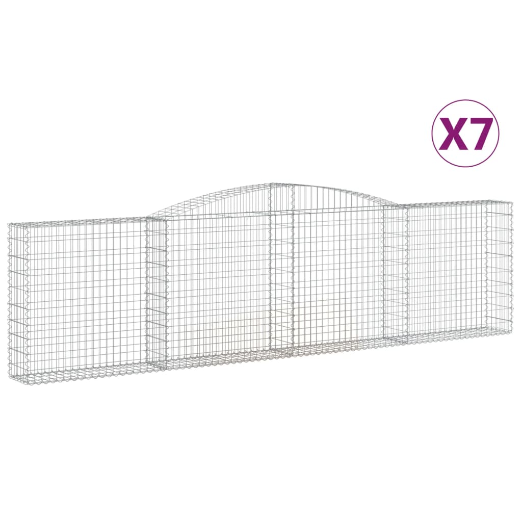 vidaXL Kosze gabionowe, 7 szt, 400x30x100/120 cm, galwanizowane żelazo