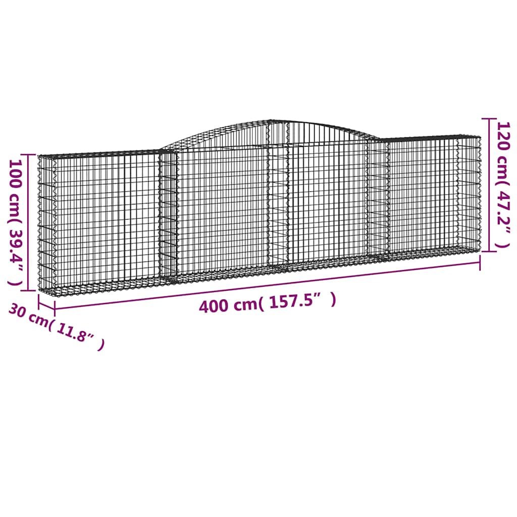 vidaXL Kosze gabionowe, 8 szt, 400x30x100/120 cm, galwanizowane żelazo