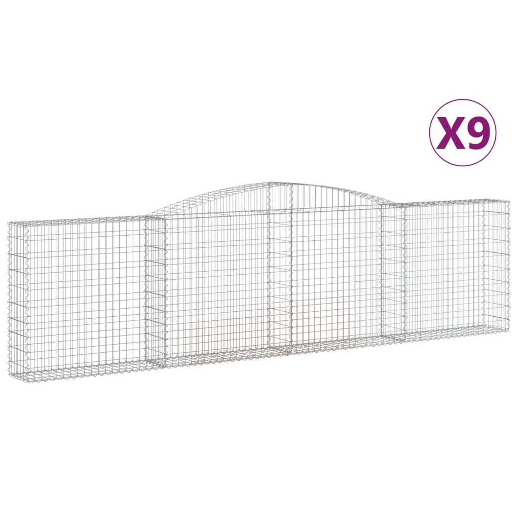 vidaXL Kosze gabionowe, 9 szt, 400x30x100/120 cm, galwanizowane żelazo