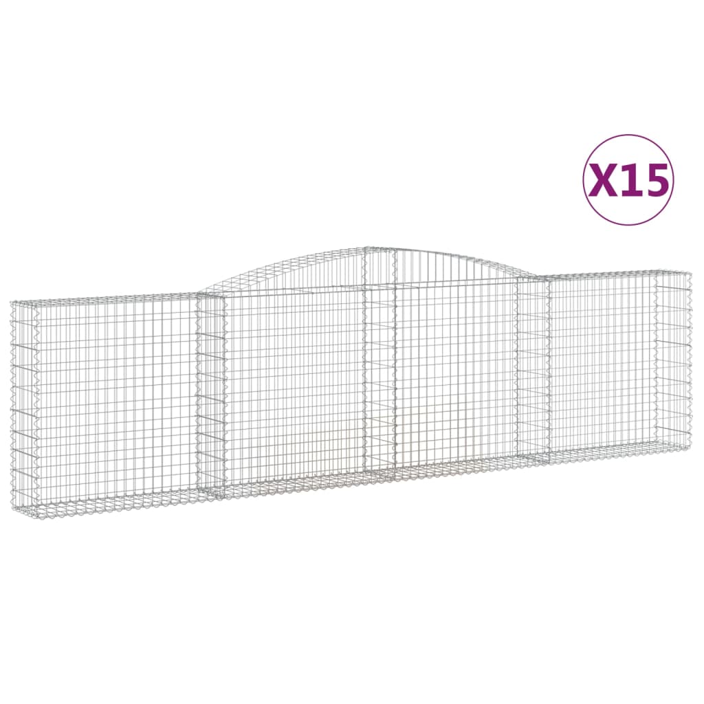 vidaXL Kosze gabionowe, 15 szt, 400x30x100/120cm, galwanizowane żelazo