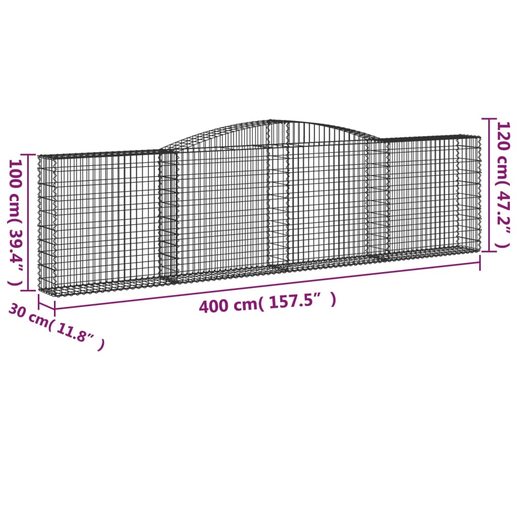 vidaXL Kosze gabionowe, 20 szt, 400x30x100/120cm, galwanizowane żelazo