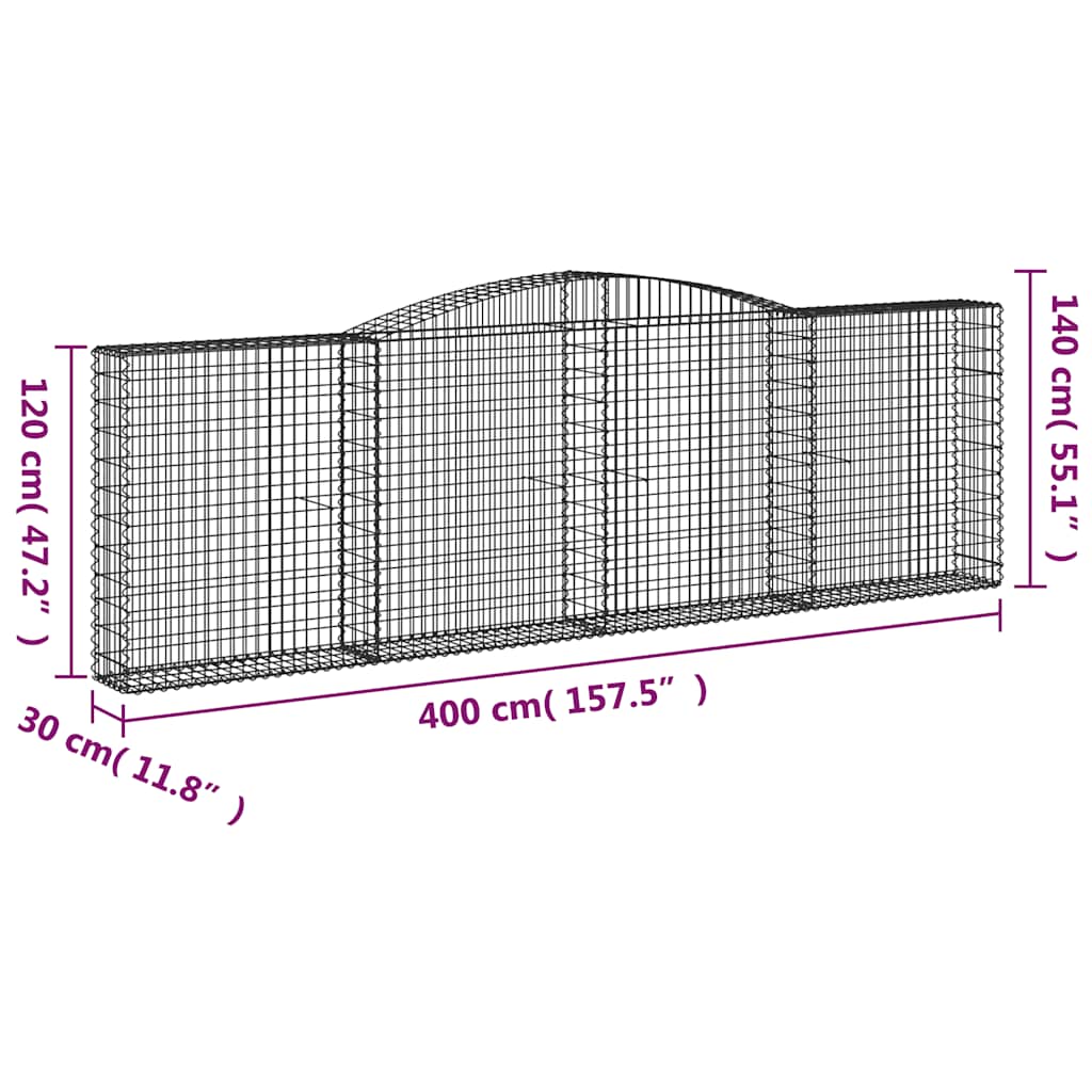 vidaXL Kosze gabionowe, 9 szt, 400x30x120/140 cm, galwanizowane żelazo