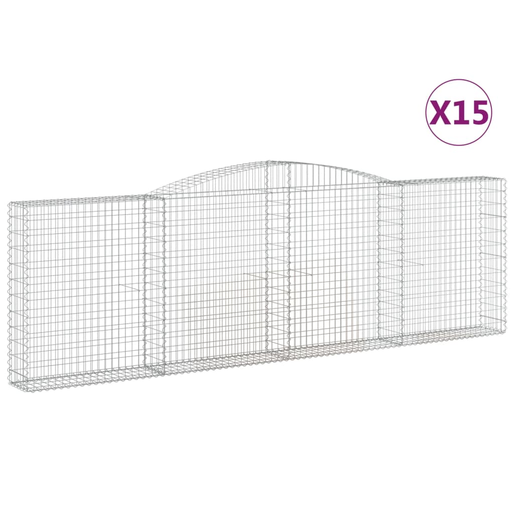 vidaXL Kosze gabionowe, 15 szt, 400x30x120/140cm, galwanizowane żelazo