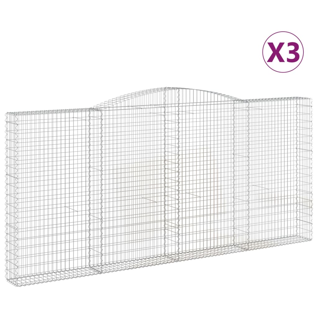 vidaXL Kosze gabionowe, 3 szt, 400x30x180/200 cm, galwanizowane żelazo