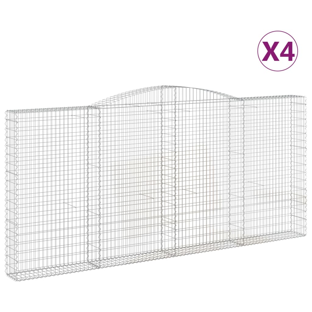 vidaXL Kosze gabionowe, 4 szt, 400x30x180/200 cm, galwanizowane żelazo