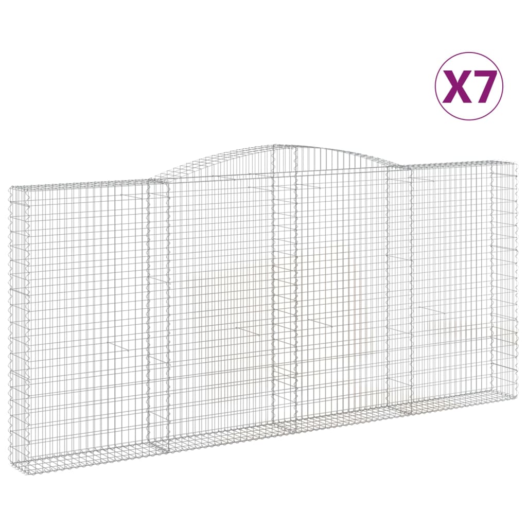 vidaXL Kosze gabionowe, 7 szt, 400x30x180/200 cm, galwanizowane żelazo