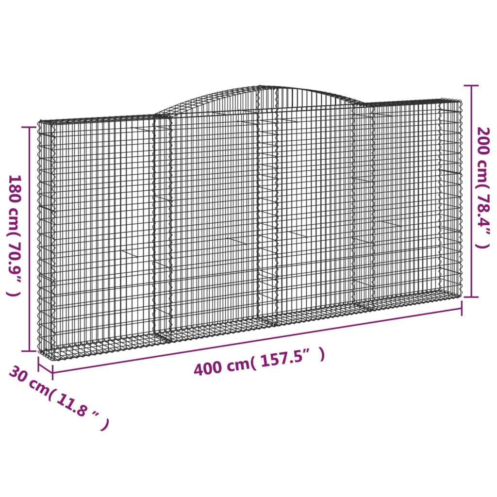vidaXL Kosze gabionowe, 7 szt, 400x30x180/200 cm, galwanizowane żelazo