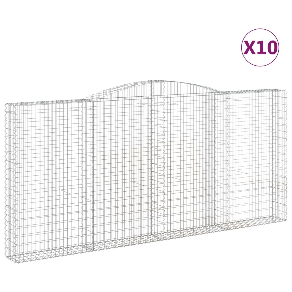 vidaXL Kosze gabionowe, 10 szt, 400x30x180/200cm, galwanizowane żelazo
