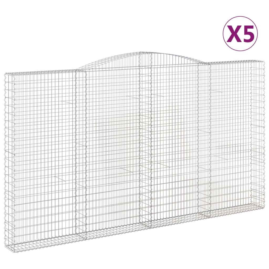 vidaXL Kosze gabionowe, 5 szt, 400x30x220/240 cm, galwanizowane żelazo