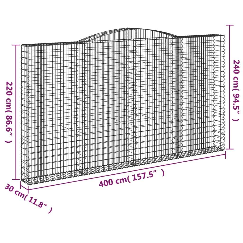 vidaXL Kosze gabionowe, 9 szt, 400x30x220/240 cm, galwanizowane żelazo
