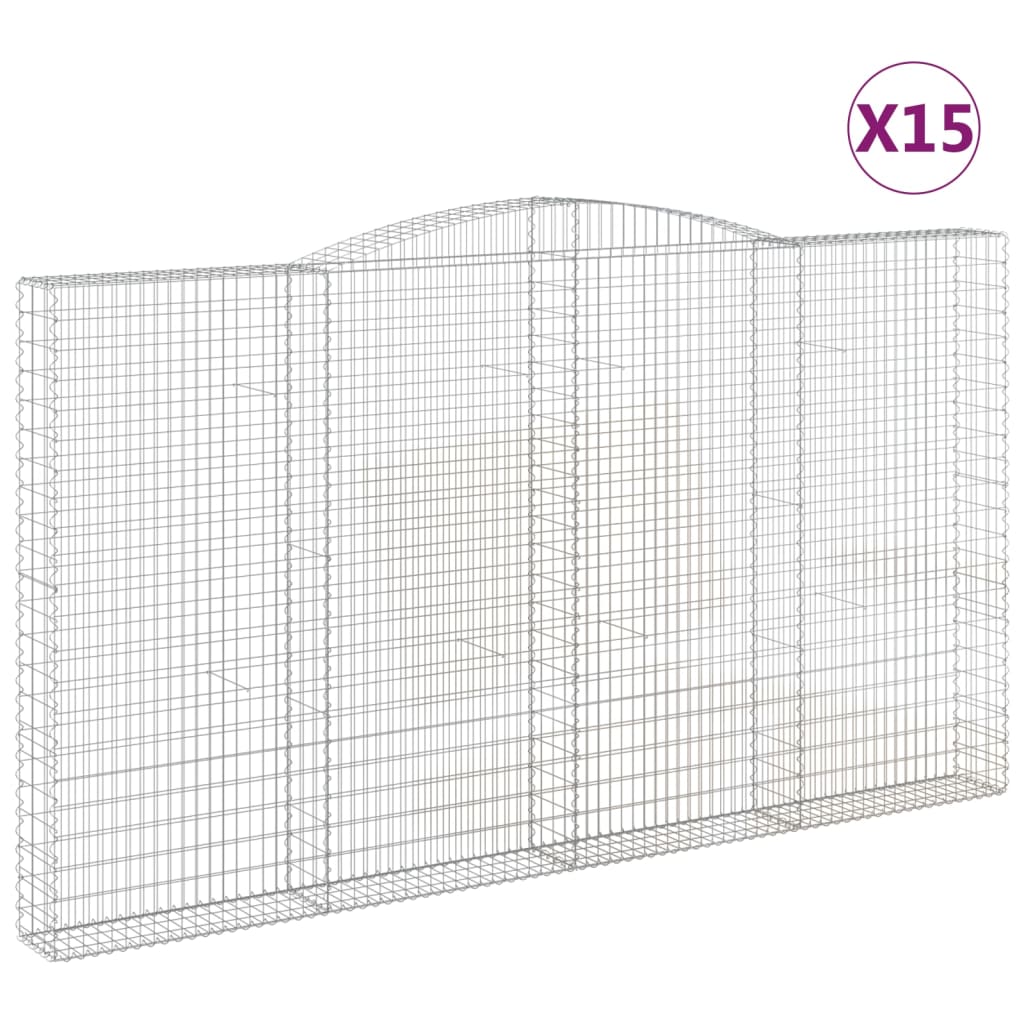 vidaXL Kosze gabionowe, 15 szt, 400x30x220/240cm, galwanizowane żelazo