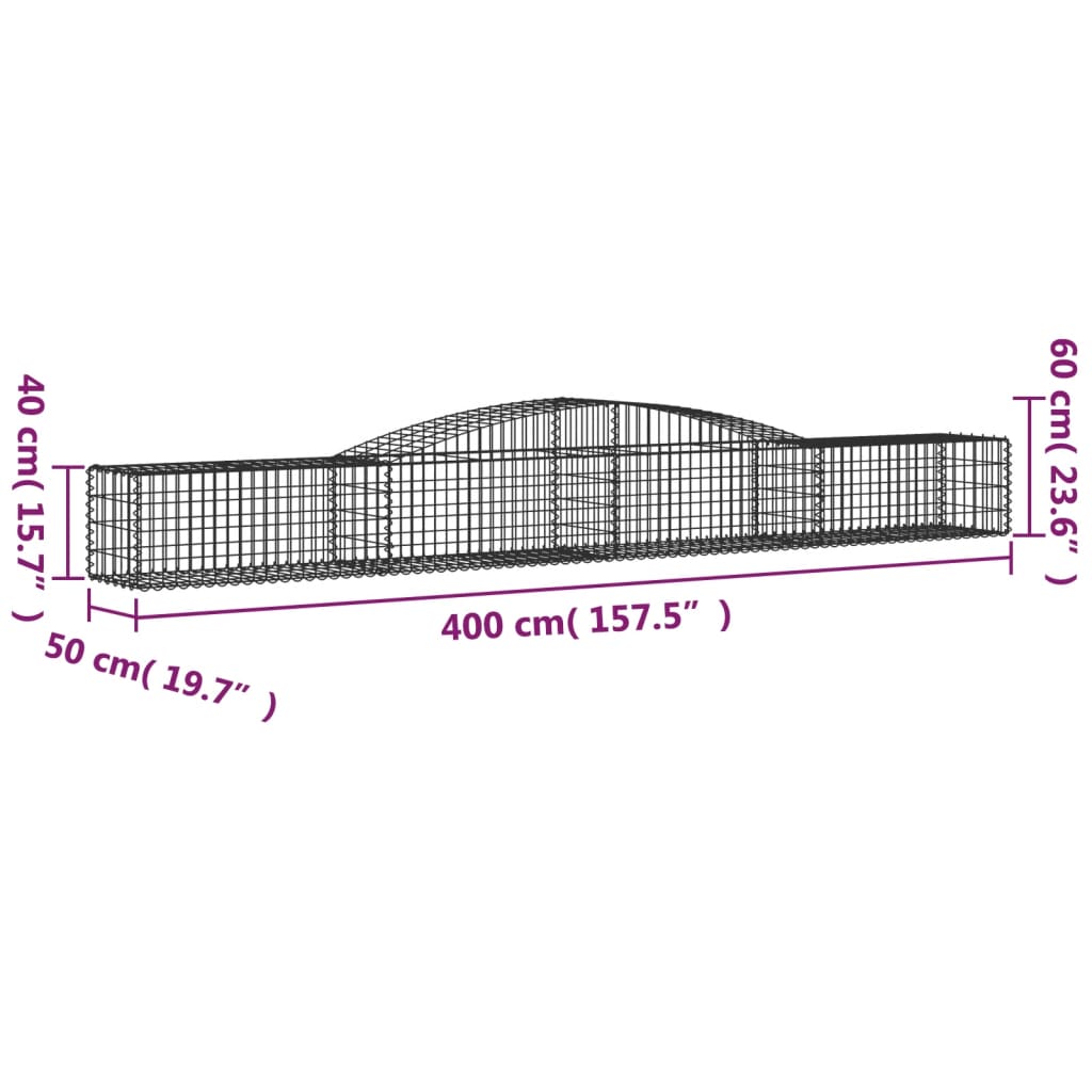 vidaXL Kosze gabionowe, 6 szt, 400x50x40/60 cm, galwanizowane żelazo