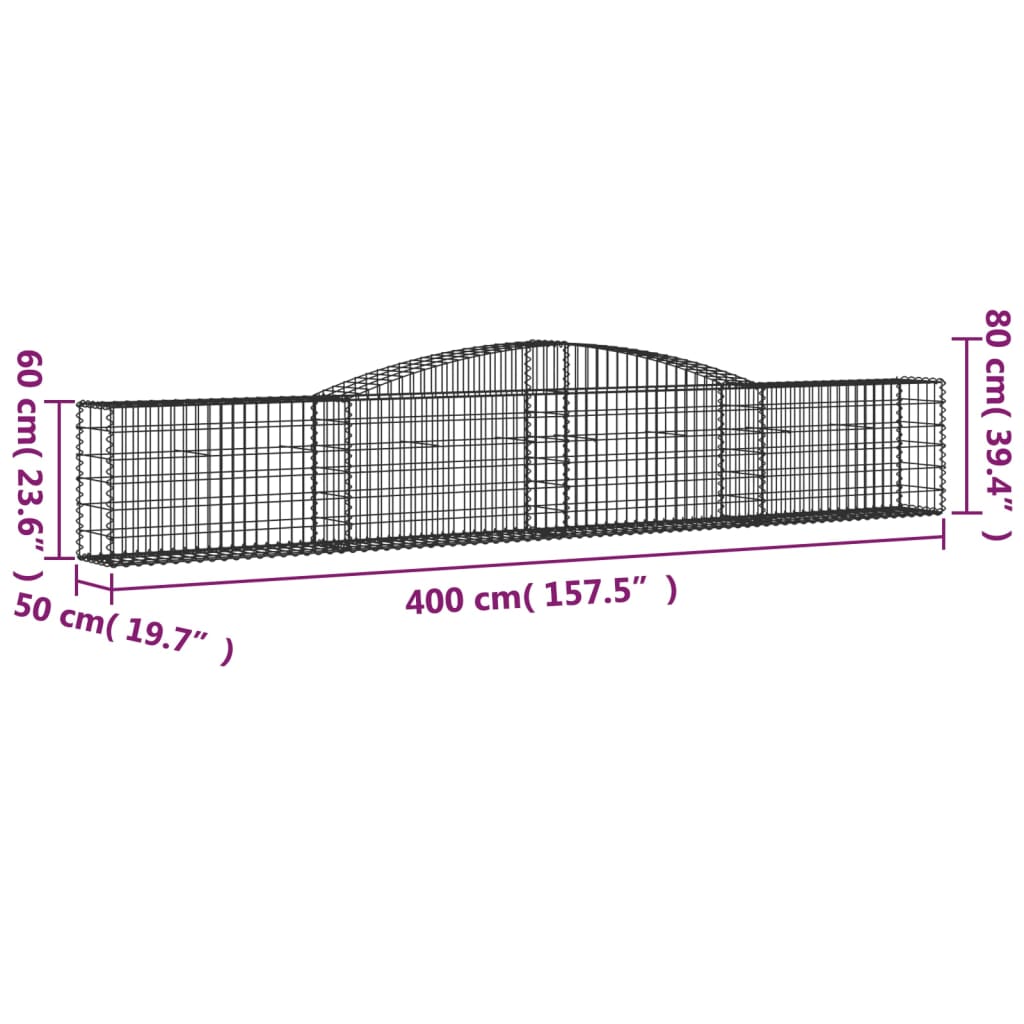 vidaXL Kosze gabionowe, 5 szt, 400x50x60/80 cm, galwanizowane żelazo